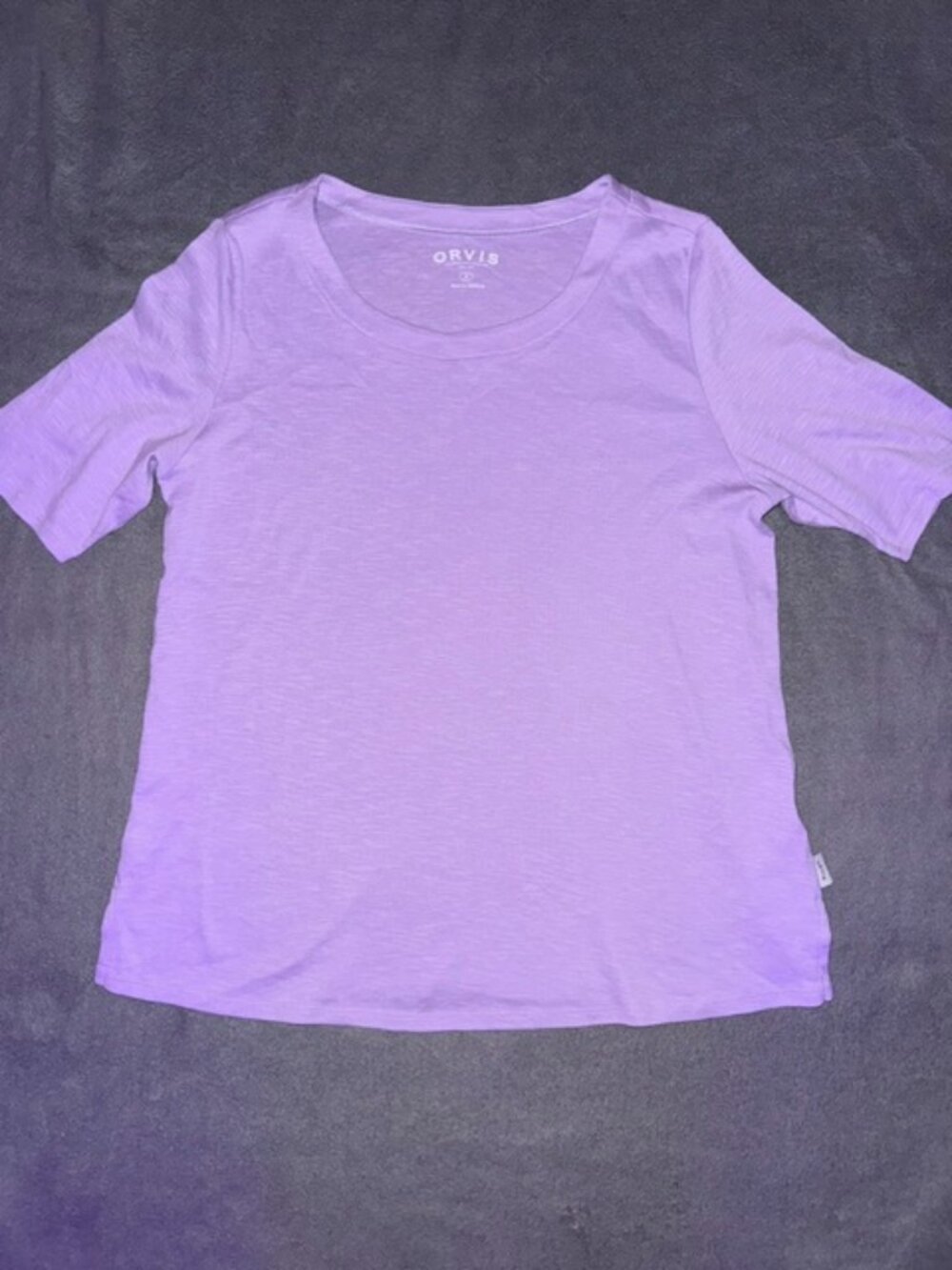 Orvis Women’s Medium Top 100% Pima Cotton Purple Short Sleeve Soft Knit Tee